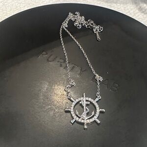 Silver Anchor Pendant Necklace with crystal details.